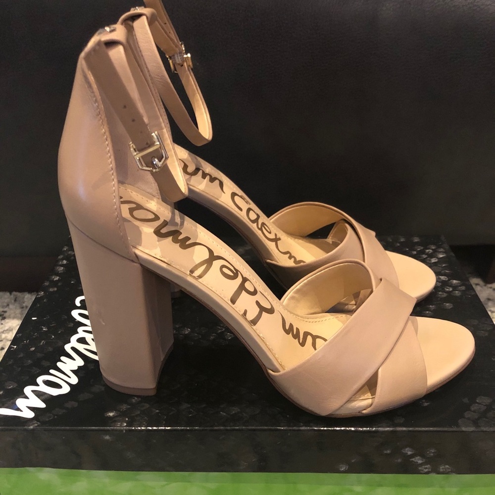 Sam Edelman Nude chunky 4” heel strappy sandals